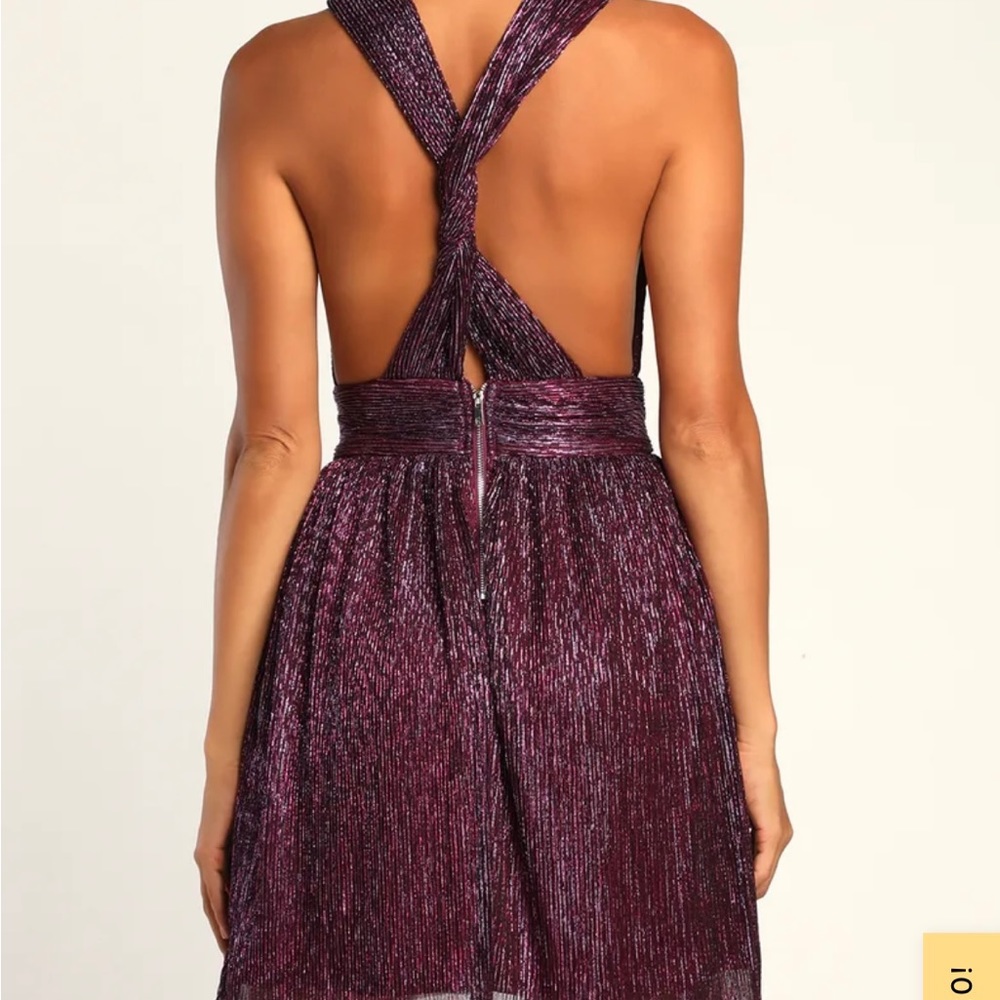 Lulu's Plum Metallic Pleated Mini Dress